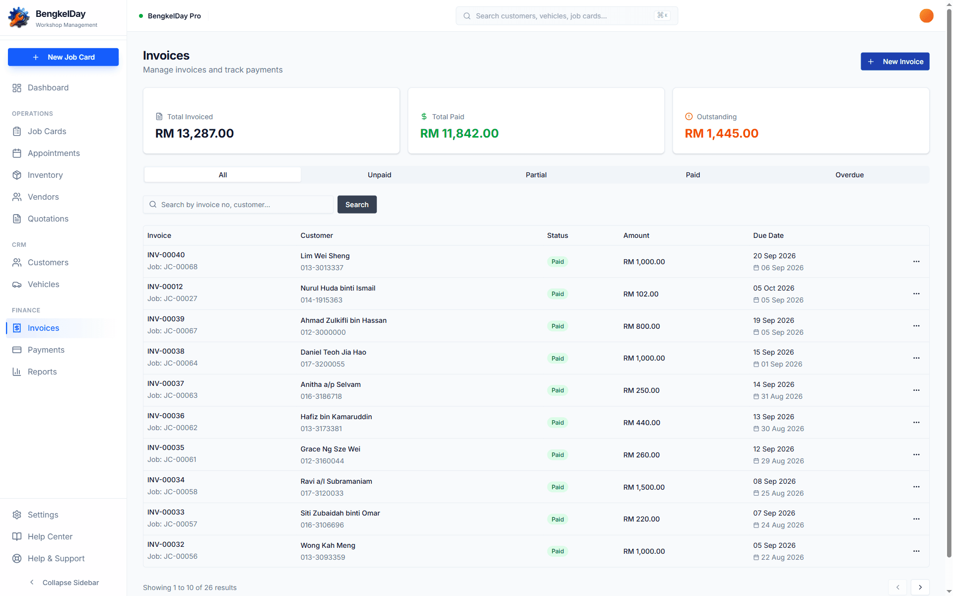 Customer Database — Invoices and e-Invoice submission