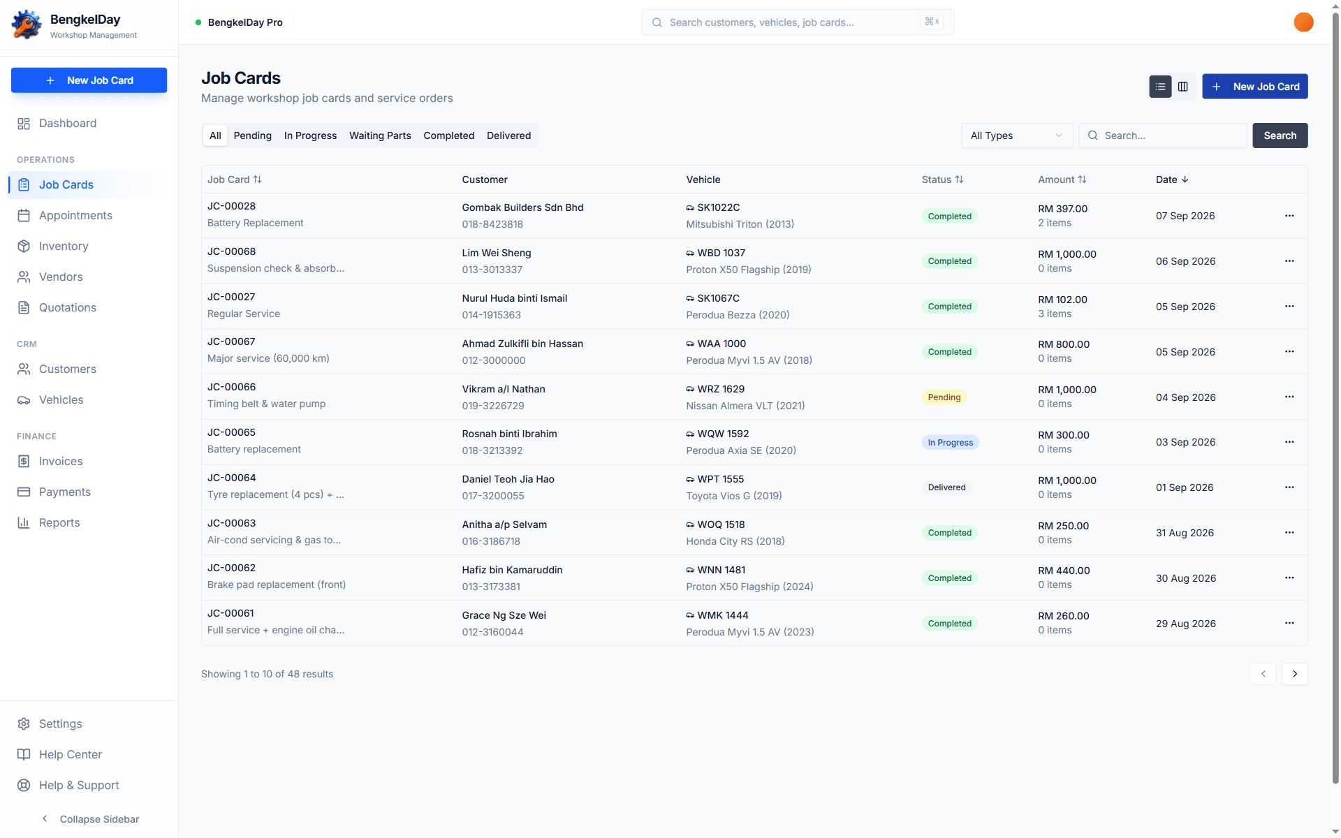 Job Card System — Job card board